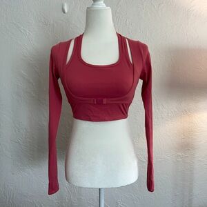 Pink Long Sleeve Crop Top Women’s Buckle Cutout Activewear Sz S Rave Futuristic